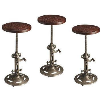 Home Square 3 Piece Industrial Chic Adjustable Bar Stool Set in Dark Brown