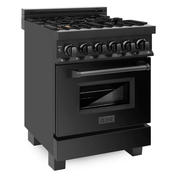 ZLINE Range Gas Stove/Electric Oven, Black Stainless Steel, Brass Burn