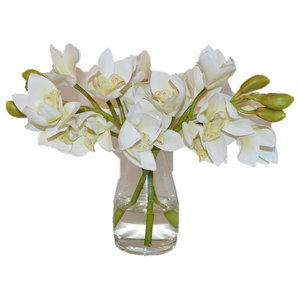 CERISE TIGER LILY ARTIFICIAL FLOWER ARRANGEMENT SPRAY IN VASE DISPLAY.