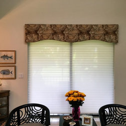 Scalloped, Fabric-wrapped Cornice over Window Shadings - Valances