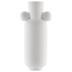 Currey & Company - Happy 40 Tall White Vase - Proving our artisanal prowess with materials is our Happy 40 collection, which includes our Happy 40 Tall White Vase. Each of the ceramic bodies of the seven vases in this family, inspired by the Art Decoratif period, are hand thrown. With the designs that have handles, they require great skill to adjust to the sides of each vase symmetrically. The necks of these decorative vases are straight, which means they do not have a circular edge at the mouth to reinforce them during baking; and the texture is hard to obtain, which means they have to be fired at a special temperature. We are introducing these objets dart in a textured matte white and a textured matte black.