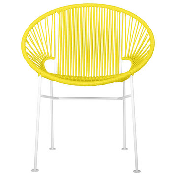 Concha Indoor/Outdoor Handmade Dining Chair, Yellow Weave, White Frame
