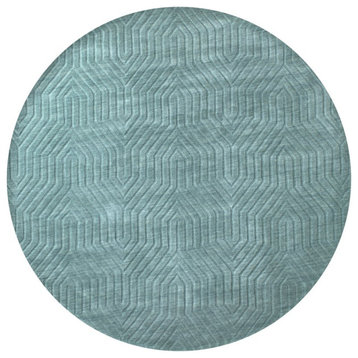 Technique 8' Round Solid Blue/Dark Teal Hand Loomed Area Rug