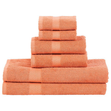 6 Piece Ultra Soft Washcloth Bath Towel Set, Coral