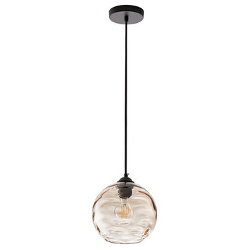 Modern Grey 1-Light Clear Water Ripple Glass Shade Hanging Lamp