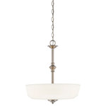 Savoy House - Melrose 3-Light Chandelier, Satin Nickel Etched White Glass - Melrose from Savoy House is a collection that stylishly updates classic Americana design for today's homes, featuring soft white globes, modern lines and Polished Chrome, Satin Nickel or English bronze finishes. Melrose is available as chandeliers, sconces, ceiling lighting, pendants and bath lighting.  *Shade Included: TRUE Voltage: 120 Number of bulbs: 3 Type of bulbs: E Max Wattage Per Bulb: 100 Safety Rating: UL, CUL Melrose from Savoy House is a collection that stylishly updates classic Americana design for today's homes, featuring soft white globes, modern lines and Polished Chrome, Satin Nickel or English bronze finishes. Melrose is available as chandeliers, sconces, ceiling lighting, pendants and bath lighting. Bulbs Not Included