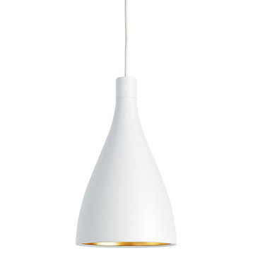 Pablo Designs Single Narrow Pendant Light, White/Brass