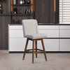 Stancoste Swivel Counter Stool in Brown Oak Wood Finish with Taupe Fabric