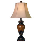 StyleCraft Home Collection - Table Lamp-Brown Finish-Cream Fabric Shade - Lainey Table Lamp - Brown Finish - Cream/Light Beige Bell Shaped Shade