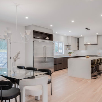 Modern White & Wood Kitchen and Wet Bar in Winchester, MA