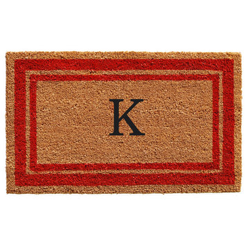 Red Border 18"x30" Monogram Doormat, Letter K