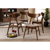 Light Beige Fabric Walnut Brown Finished Wood 4-Piece Dining Chair Set