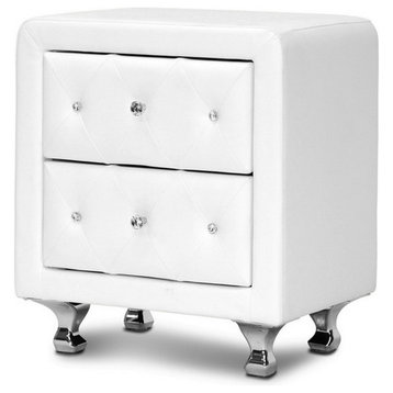 Urban Designs 24" Crystal Tufted White Upholstered Modern Nightstand