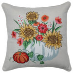 Pillow Perfect - Harvest Bouquet Embroidered Decorative Pillow Multicolored - Bursting with real-as-life autumn flowers, this decorative accent pillow brings the picks of the patch into your home. Warm harvest colors flourish against a cool blue pumpkin giving your space a fall refresh.  The natural colored base cloth and welt cord adds a homespun textured look and an organic feel.  Additional features of this throw pillow include a zippered closure and pillow insert filled with recycled polyester fiber-fill.