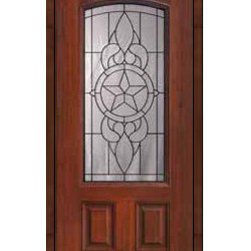 House Single Door 80 Fiberglass Brazos 2 Panel Arch Lite Glass - Front Doors
