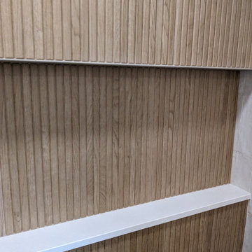 Warm Organic Modern Bathroom Remodel with Fluted Accent Tile