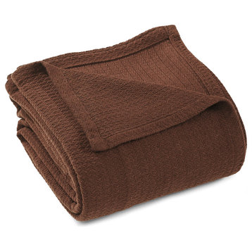 100% Cotton Waffle Stitch Blanket Bed Throw, Chocolate, Throw
