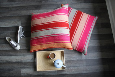 Custom-made floor cushions made from Peruvian frazadas/textiles
