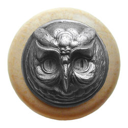 Inviting Home Inc. - Wise Owl Natural Wood Knob, Unfinished With Antique-Style Pewter - Cabinet And Drawer Knobs