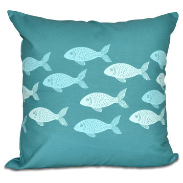 Fish Line, Animal Print Pillow, Teal, 18"x18"