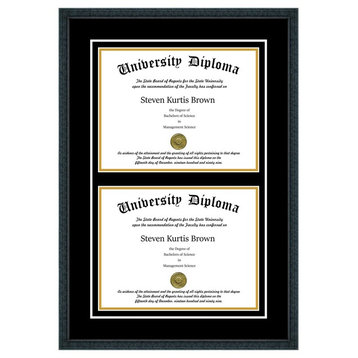 Double Diploma Frame with Double Matting, Classic Black, 12"x15"