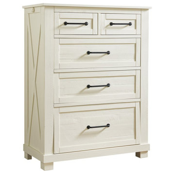 A-America Sun Valley 5 Drawer Rustic Solid Wood Tall Chest in White