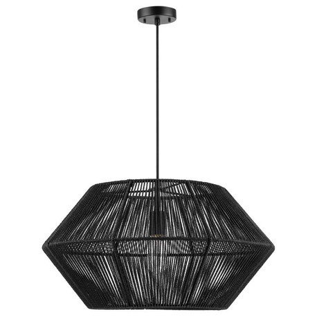 Terra 1-Light Matte Black Natural Twine Chandelier