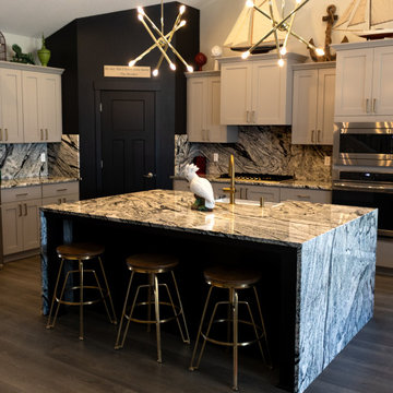 Granite Kitchen Countertops- Waterfall Edges & Full Height Backsplash