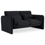 Meridian Furniture - Sloan Black Velvet Fabric Loveseat - Position this elegantly eye-grabbing Sloan velvet loveseat wherever you need to inject sophistication and beauty into your room. This loveseat features sumptuously appointed soft black velvet that covers every inch of its softly padded arms, seat, and back cushions, ensuring total bliss while you read or watch TV. A wooden frame adds durability to the design, and the addition of a special matching pillow on the back adds to the chair's overall comfort factor.
