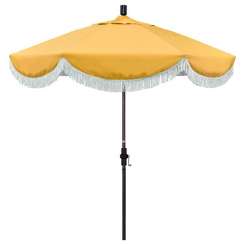 7.5' Bronze Surfside Patio Umbrella With Ribs and White Fringe, Buttercup