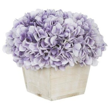 Artificial Lavender Hydrangea in White-Washed Wood Cube