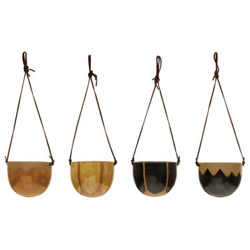Stoneware Hanging Pot w Reactive Glaze, 4 Styles