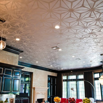 Custom Stenciled Ceilings with Metallic Plaster Walls