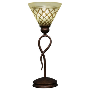 Leaf Mini Table Lamp In Bronze, 7" Chocolate Icing Crystal Glass