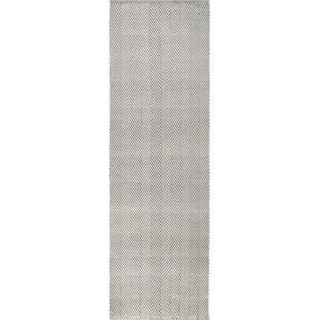 nuLOOM Hand Loomed Cotton Kimberely Striped Area Rug, Gray 2' 6" x 6' Runner