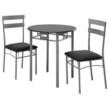 Dining Table Set, 3pcs Set, Small, 30" Round, Kitchen, Metal, Black, Grey