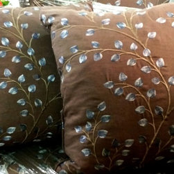 Valencia Chocolate with Blue Petals - Decorative Pillows