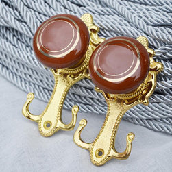 4 Colors QYM67 Stone and Aluminum Alloy Curtain Holdbacks in Brown Color - Window Treatment Accessories