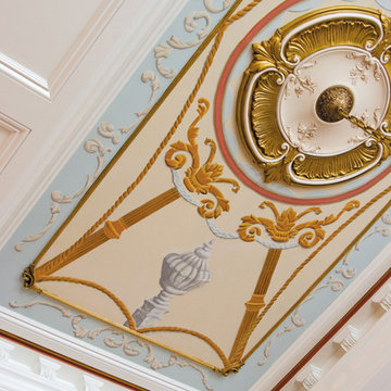 Dining Room Cofered Ceiling Painting with Neoclassic Urns