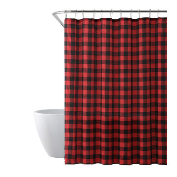 Shower Curtain With Buffalo Plaid Design, Red