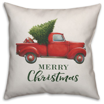 Merry Christmas Red Truck 18"x18" Throw Pillow