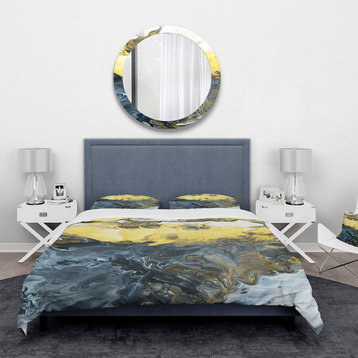 Gray Yellow and White Marble Composition Mid-Century Bedding, Twin