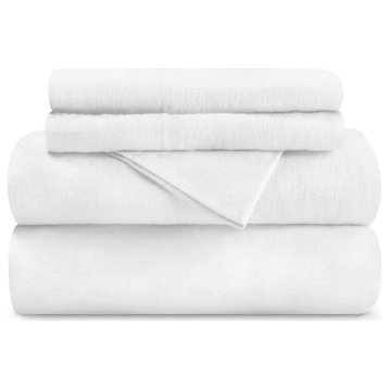Traditional Flannel Deep Pocket Bed Sheet, White, Twin