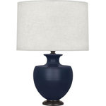 Robert Abbey - Robert Abbey MMB22 Michael Berman Atlas - One Light Table Lamp - Shade Included: TRUE  Designer: Michael Berman  Cord Color: Silver  Base Dimension: 5.38 x 1.25Michael Berman Atlas One Light Table Lamp Matte Midnight Blue Glazed/Deep Patina Bronze Oyster Linen Shade *UL Approved: YES *Energy Star Qualified: n/a  *ADA Certified: n/a  *Number of Lights: Lamp: 1-*Wattage:1w A bulb(s) *Bulb Included:No *Bulb Type:A *Finish Type:Matte Midnight Blue Glazed/Deep Patina Bronze