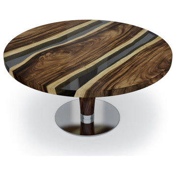 Two Colors Walnut Wood Round Coffee Table, 35.5" (90cm)_Semi Transparent Black