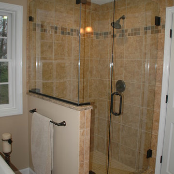 Traditional Cognac(Antique Black Glaze)Bathroom Remodel w Linen tower & mirrors