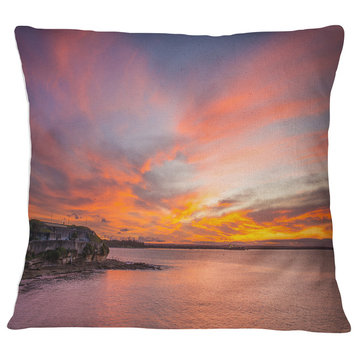 Calm Sydney Beach with Yellow Sky Seashore Throw Pillow, 16"x16"