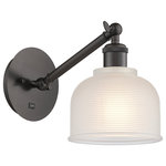 Innovations Lighting - Innovations 317-1W-OB-G411 1-Light Sconce, Oil Rubbed Bronze - Innovations 317-1W-OB-G411 1-Light Sconce Oil Rubbed Bronze. Collection: Ballston. Style: Industrial, Modern Contempo, Restoration-Vintage, Transitional. Metal Finish: Oil Rubbed Bronze. Metal Finish (Canopy/Backplate): Oil Rubbed Bronze. Material: Steel, Cast Brass, Glass. Dimension(in): 12. 25(H) x 5. 5(W) x 12. 75(Ext). Bulb: (1)60W Medium Base,Dimmable(Not Included). Maximum Wattage Per Socket: 100. Voltage: 120. Color Temperature (Kelvin): 2200. CRI: 99. 9. Lumens: 220. Glass Shade Description: White Dayton. Glass or Metal Shade Color: White. Shade Material: Glass. Glass Type: Frosted. Shade Shape: Dome. Shade Dimension(in): 5. 5(W) x 5. 5(H). Fitter Measurement (Glass Or Metal Shade Fitter Size): Neckless with a 2. 125 inch Hole. Backplate Dimension(in): 5. 3(Dia) x 0. 75(Depth). ADA Compliant: No. California Proposition 65 Warning Required: Yes. UL and ETL Certification: Damp Location.