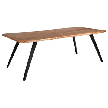 Unique Dining Table, Angled Metal Legs & Rectangular Top With Live Edge, 79