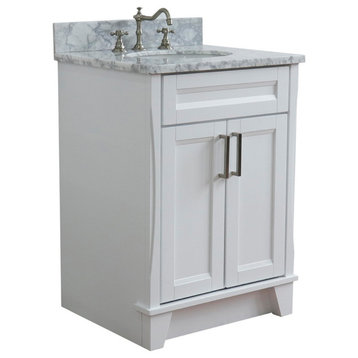 25" Single Sink Vanity, White Finish With White Carrara Marble And Oval Sink